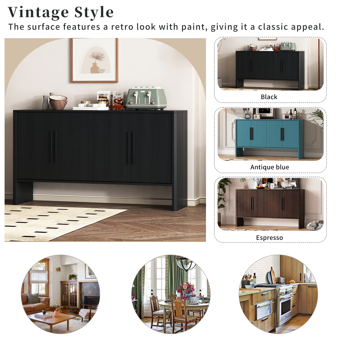 Miya Retro Sideboard Buffet - Black