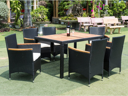 Shavon 7 Pc Outdoor Patio Wicker Dining Sett - Black