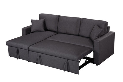 Paisley Linen Fabric Reversible Sleeper Sectional Sofa with Storage - Dark Gray