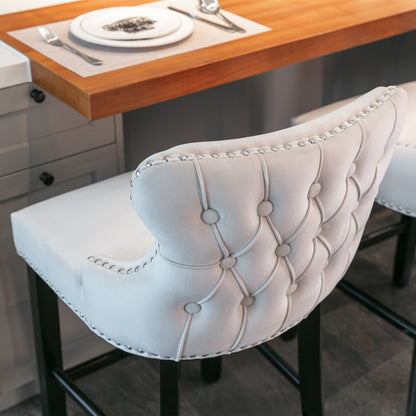Family  Velvet Upholstered Wing-Back Bar Stools - Beige Set of 4