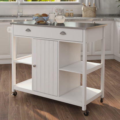 Oliver Stainless Steel Countertop white Kicthen Cart