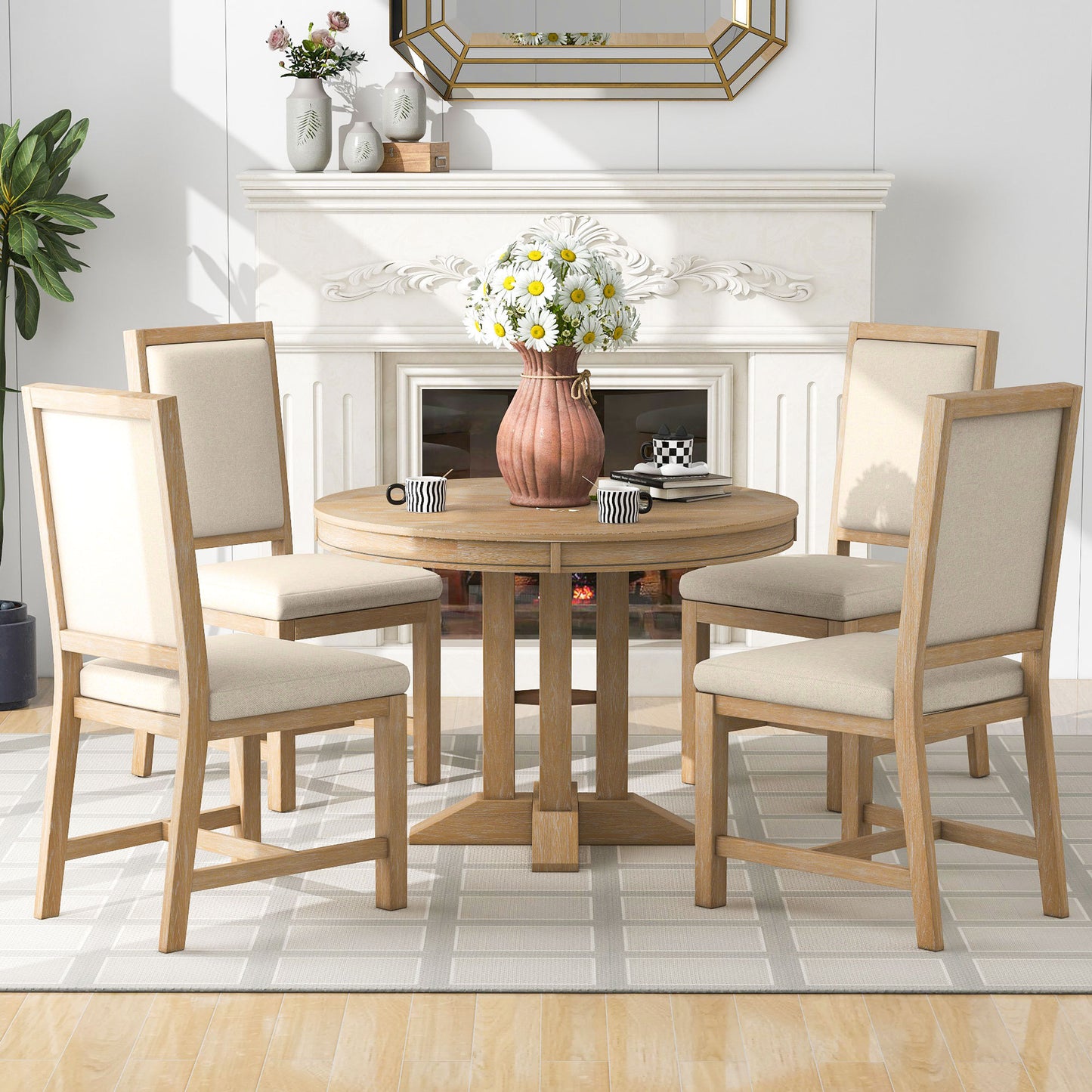 Alba 5pc Dining Set Extendable Table 4x Side Chairs - Natural