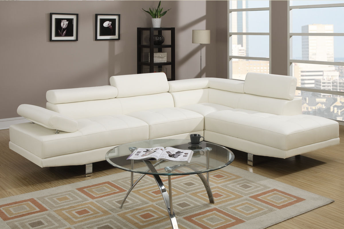 Akira Sectional Sofa Adjustable Headrest - White