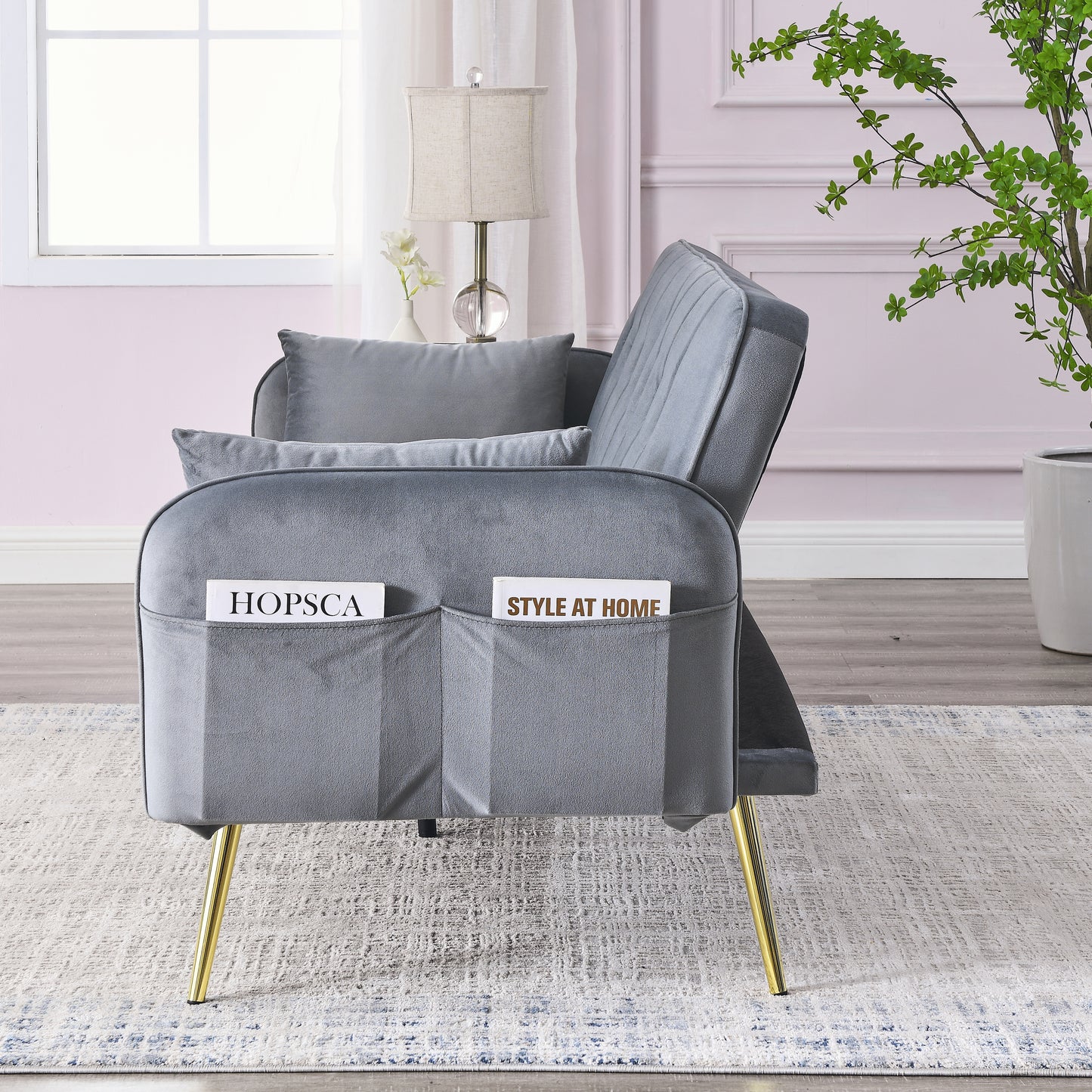 Mika Convertible Velvet Sofa Bed - Grey