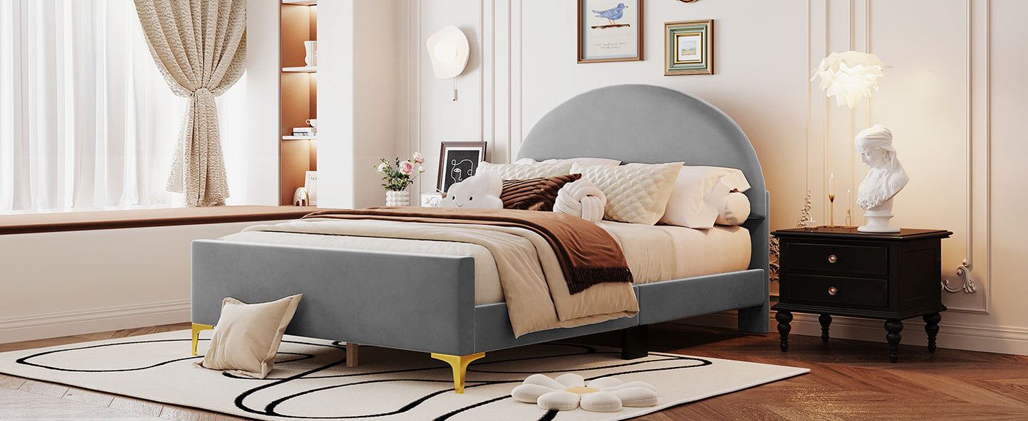 Lynn Full Size Velvet Platform Bed w Mental Legs - Gray