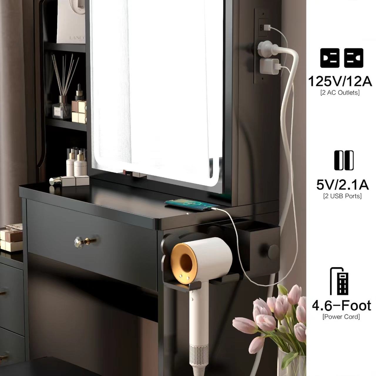 Dova Makeup Vanity Desk Set - Black