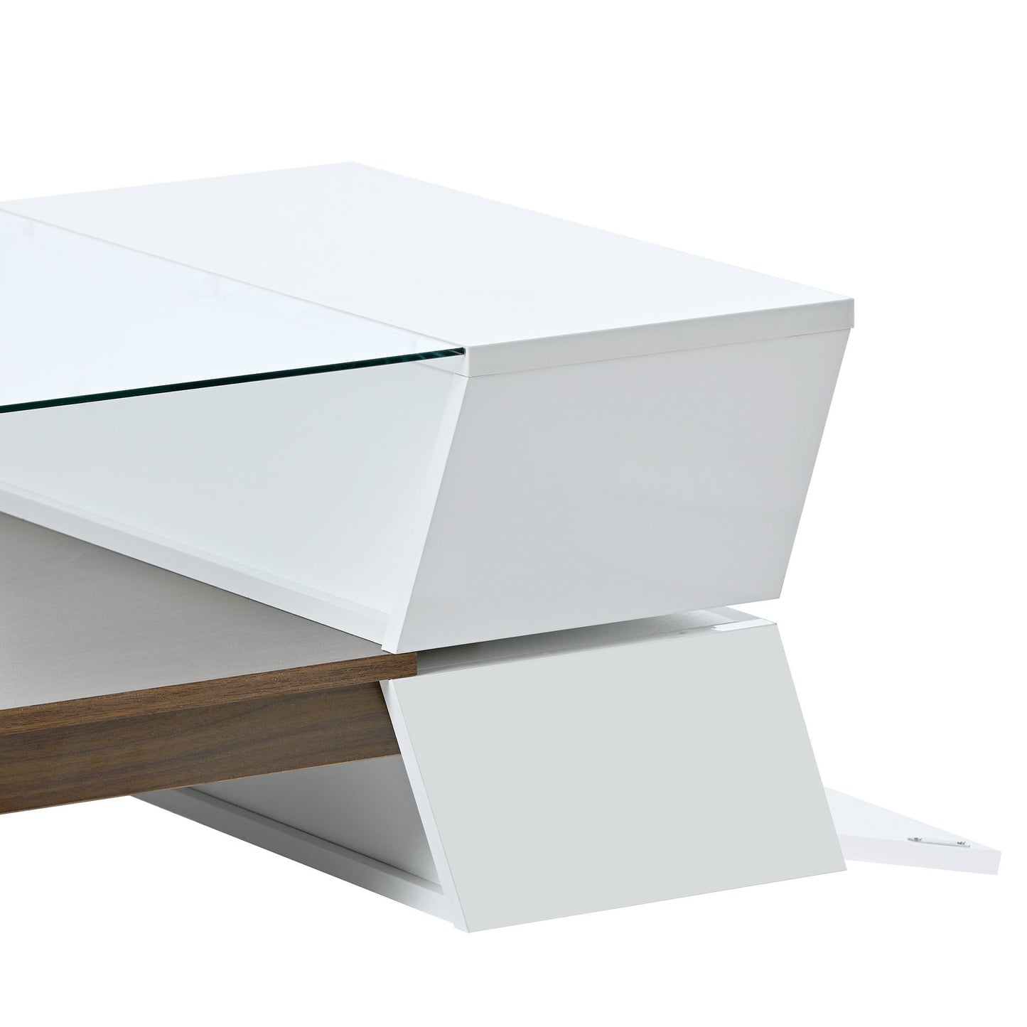Geo Storage Glass-Top Coffee Table - White