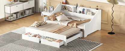 Zion Twin to King Size Daybed  with Storage Bookcases - White