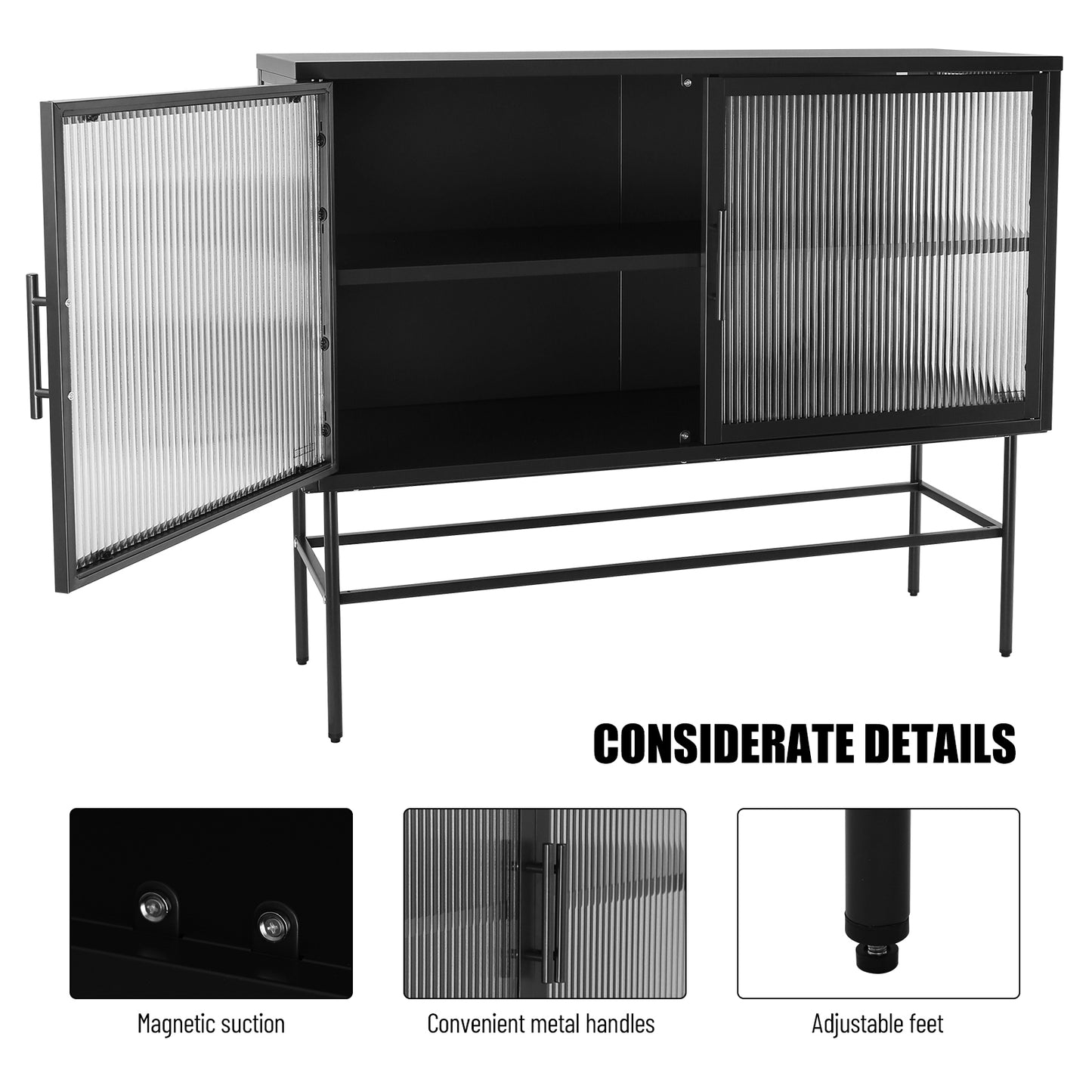Pratt II Double Door Tempered Glass Sideboard - Black