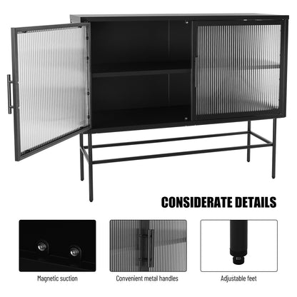 Pratt II Double Door Tempered Glass Sideboard - Black