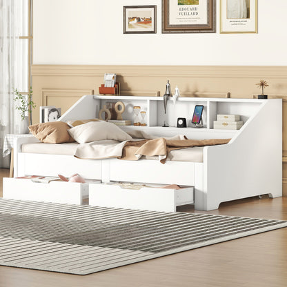 Zion Twin to King Size Daybed  with Storage Bookcases - White