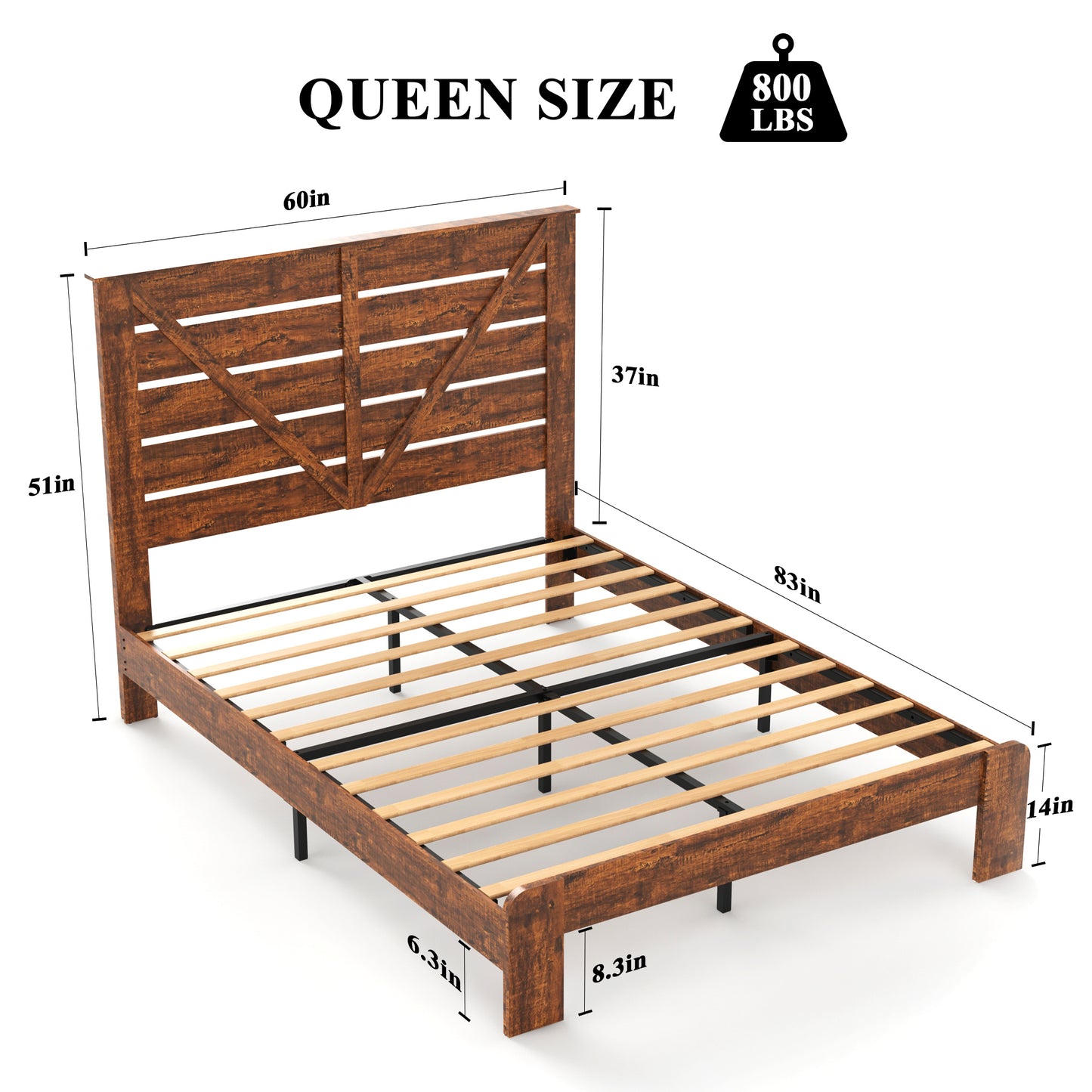 Olmi Queen Size Wood Platform Bed Frame - Dark Brown