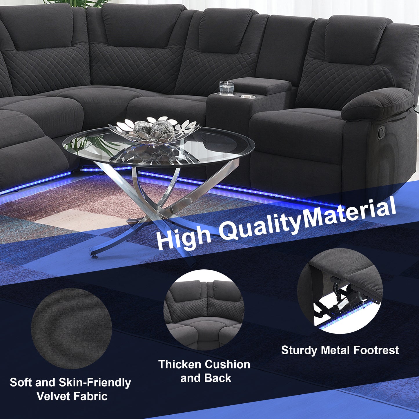 Ashira Manual Recliner Sofa Chairs with Storage - Black