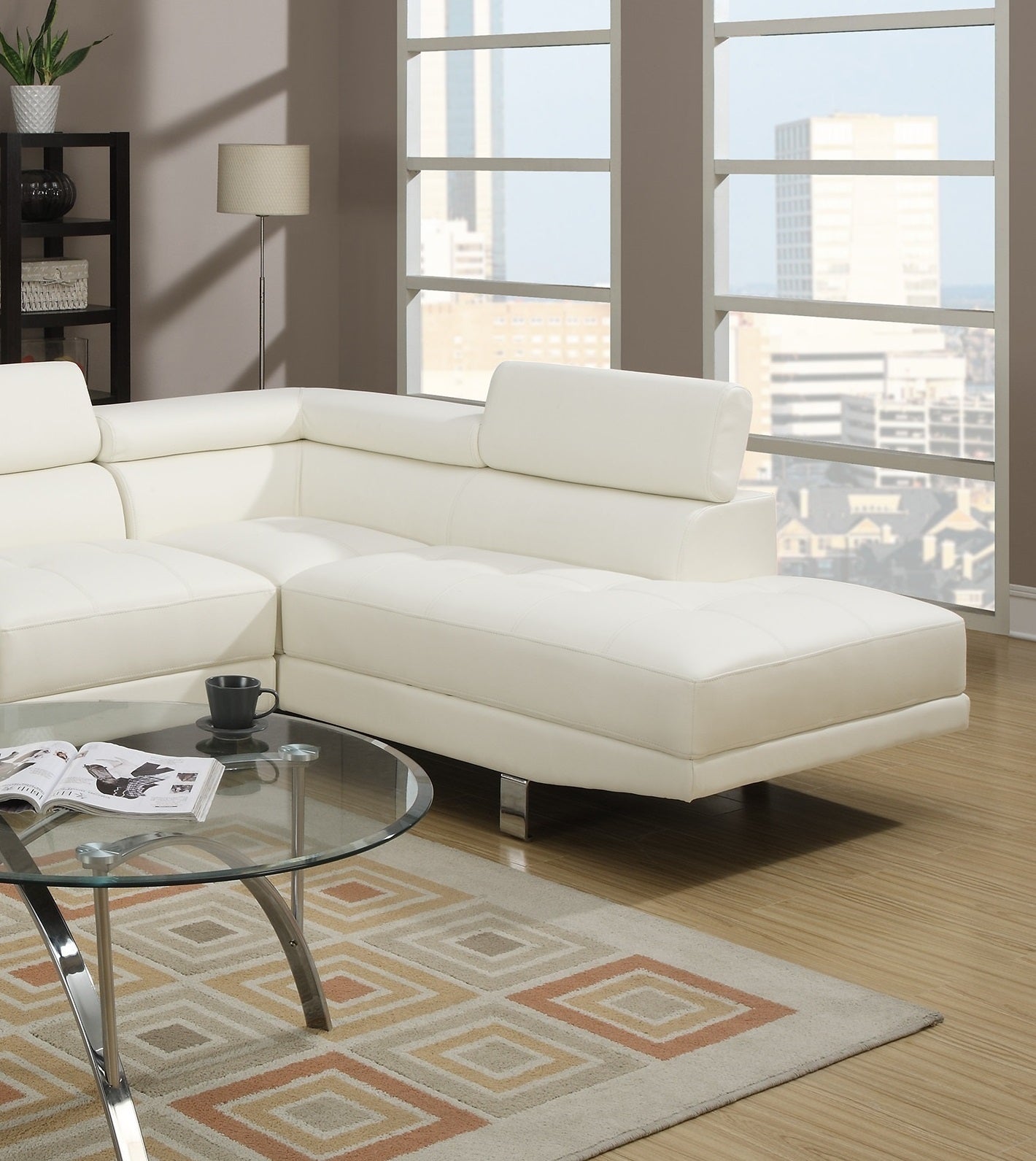 Akira Sectional Sofa Adjustable Headrest - White
