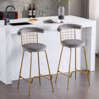 Retro Luxury Velvet  High Bar Stool  - Gray Set of 2