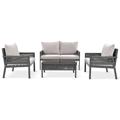 Mixon 4 Pc Patio Rope Sofa Set - Gray