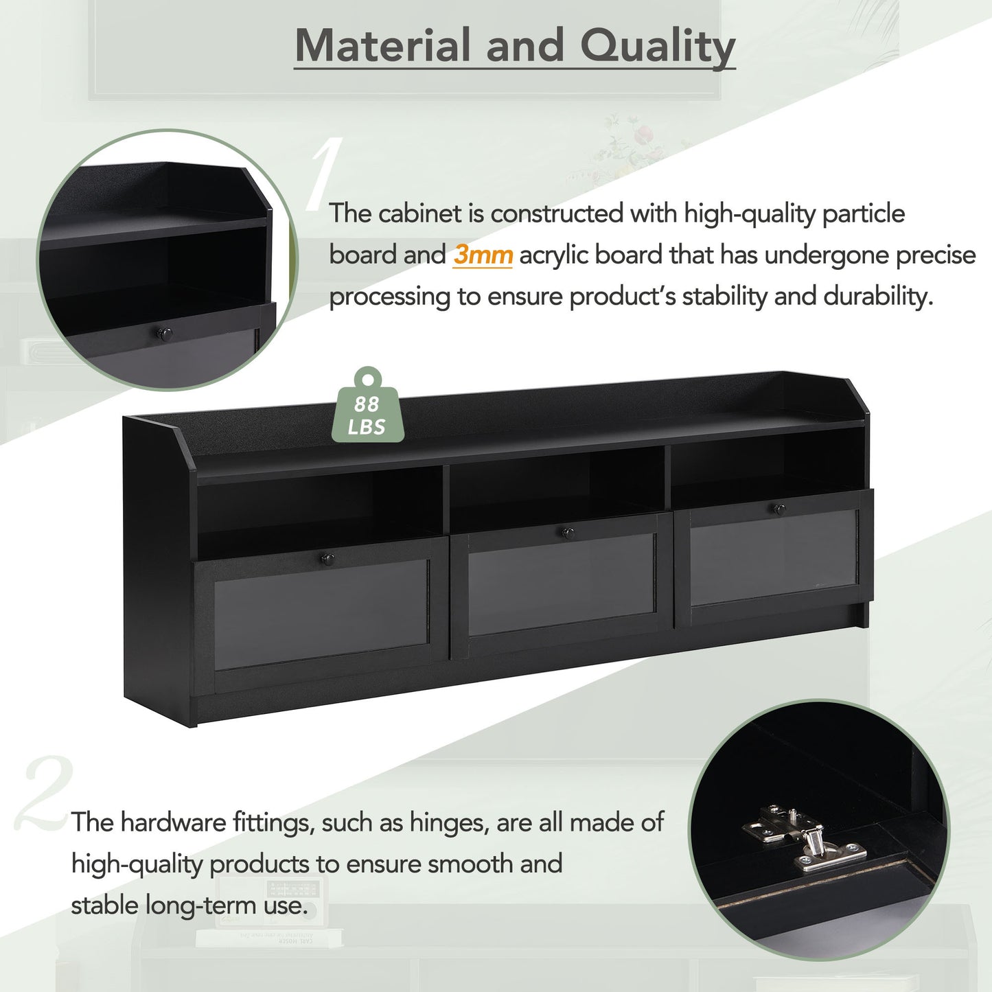 Ashton TV Stand with Acrylic Board Door - Black