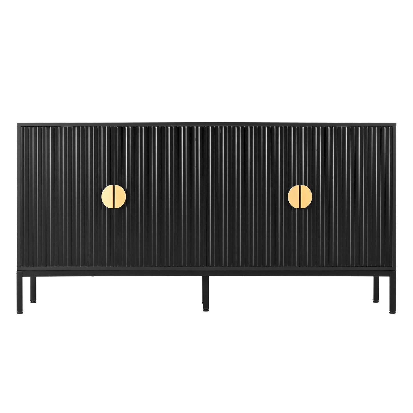 Exquisite Vertical-Striped Four-Door Sideboard - Black