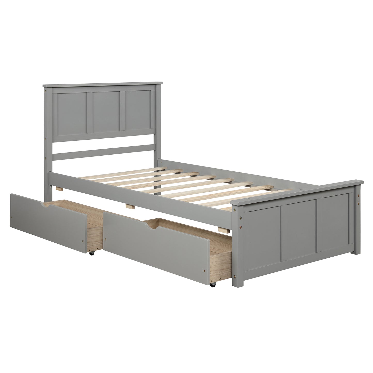 Iso Twin Size Platform Bed with 2 under-bed drawers - Gray