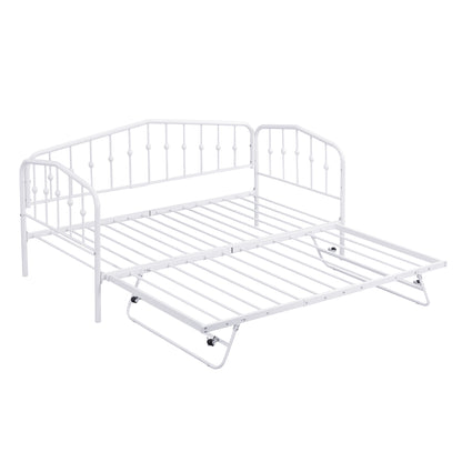 Zee Twin Size Metal Daybed with Twin Size Adjustable Trundle - White
