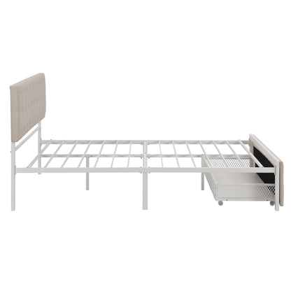 Apex Queen Size Storage Bed Metal Platform Bed with Drawer - Beige