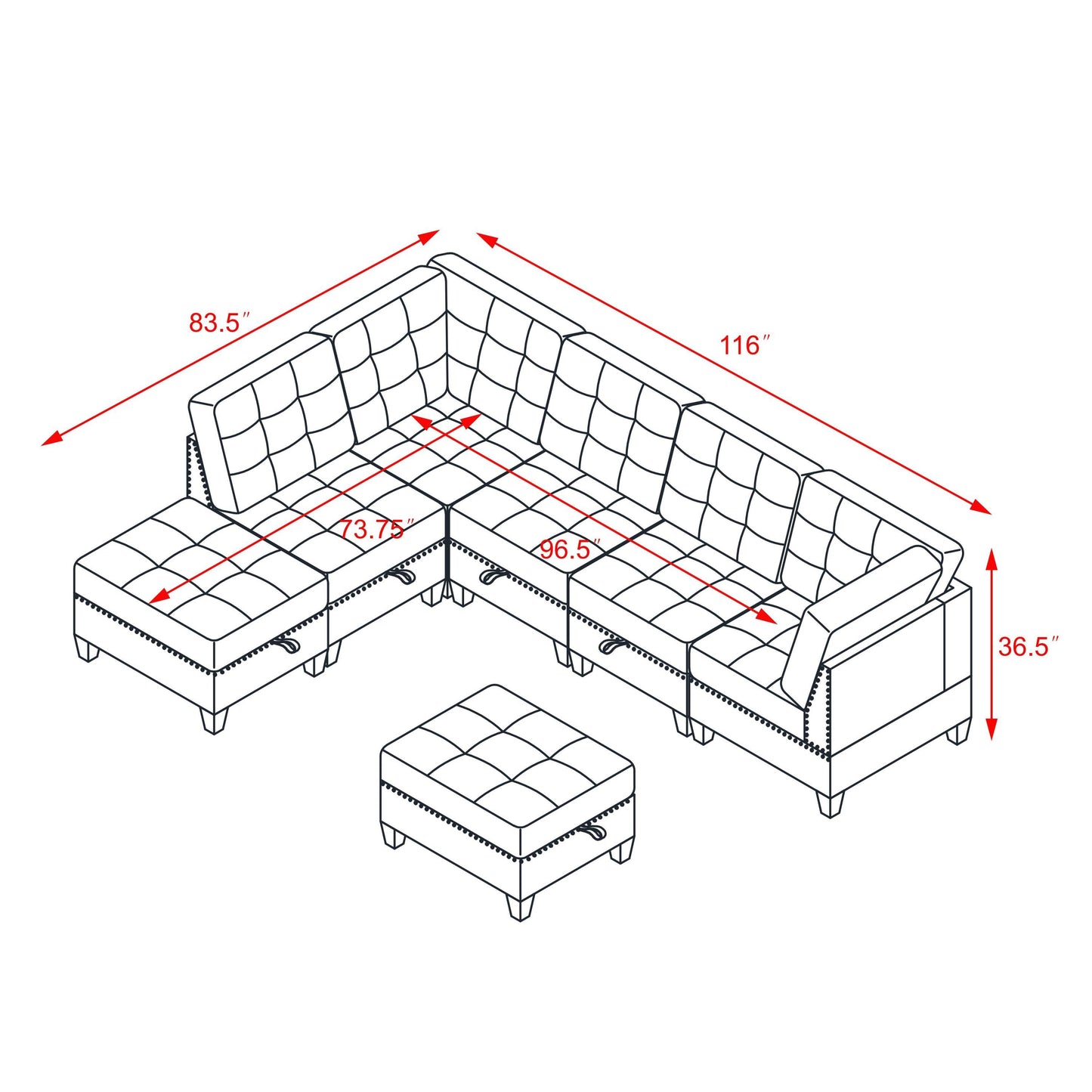 Supa Modular Sectional Velvet Sofa Set 3 - Black