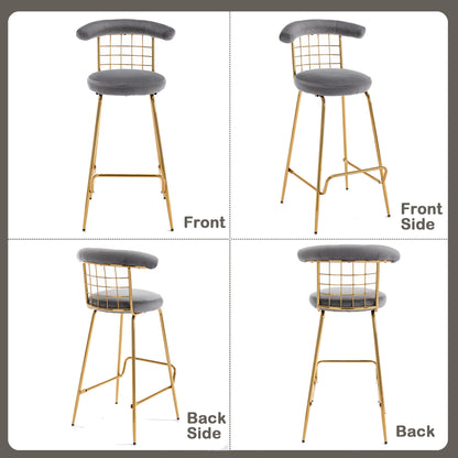 Retro Luxury Velvet  High Bar Stool  - Gray Set of 2