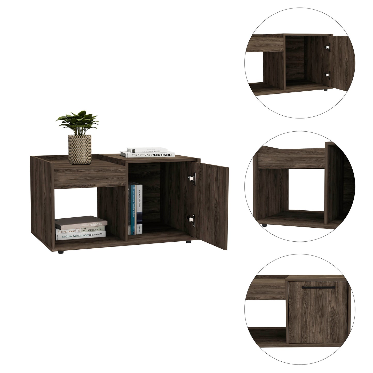 Lana Single Door Cabinet  Coffee Table -  Dark Walnut