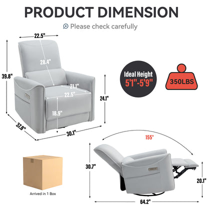 Spencer Swivel and Rocker Power Recliner Chair - White