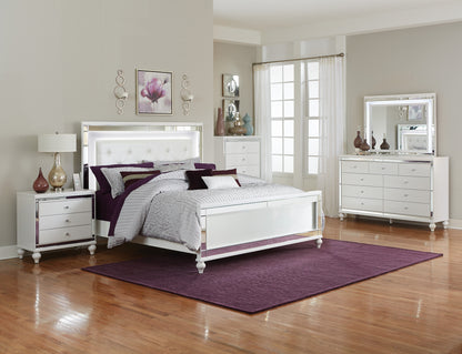 Ken II Glamorous Metallic Nightstand of 3x Drawers  Faux Alligator Embossed Front - White