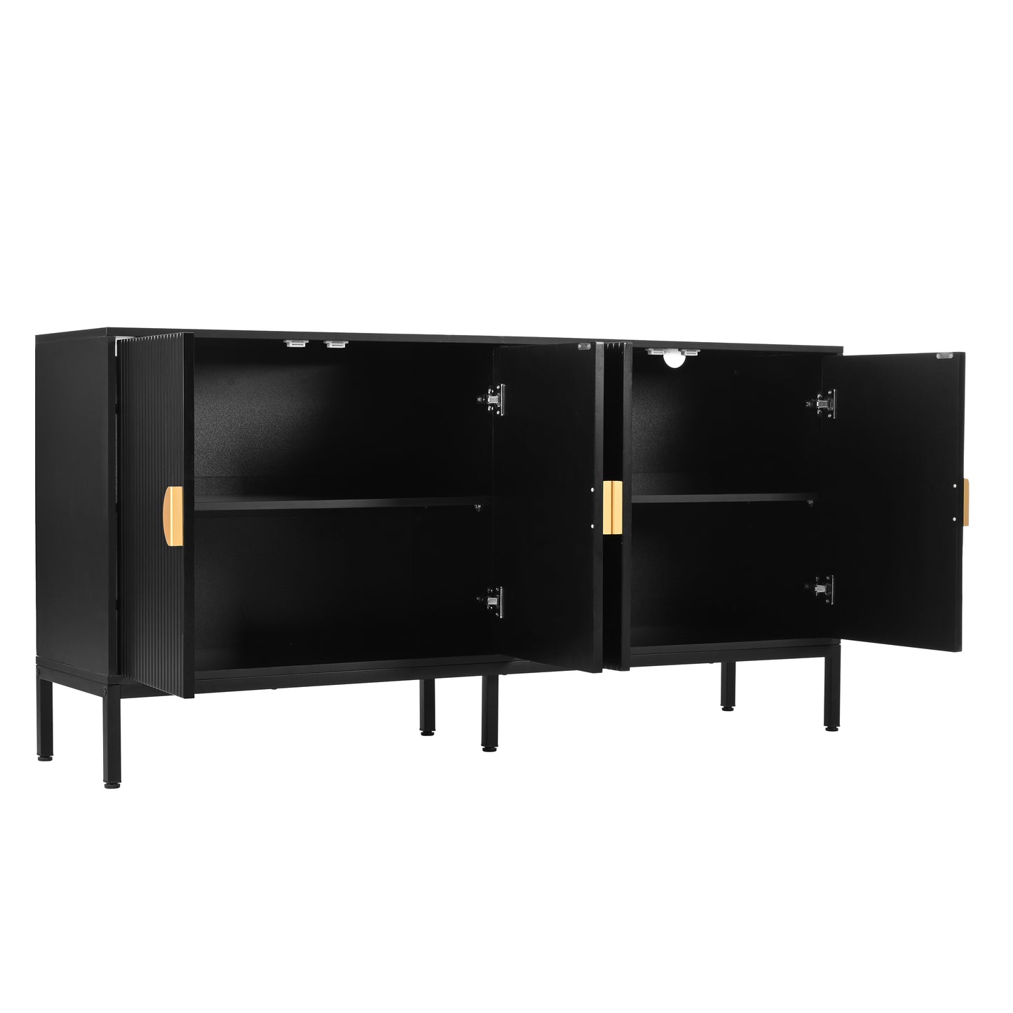 Exquisite Vertical-Striped Four-Door Sideboard - Black
