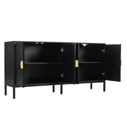 Exquisite Vertical-Striped Four-Door Sideboard - Black