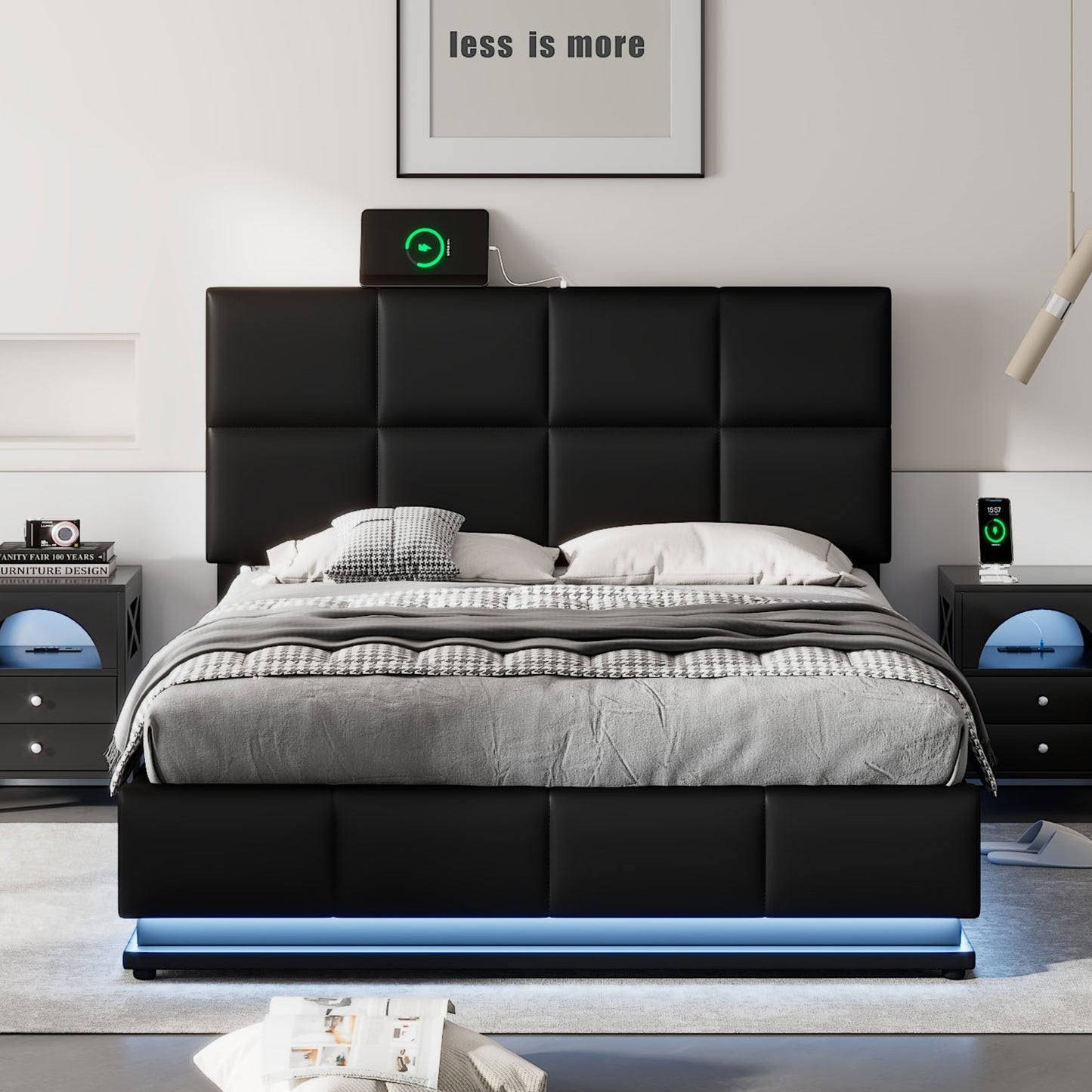 Lino Full Size PU Storage Bed w Hydraulic System - Black