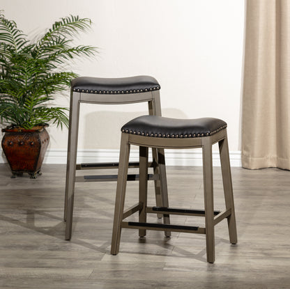 Counter Height Saddle Stool,  Leather Seat