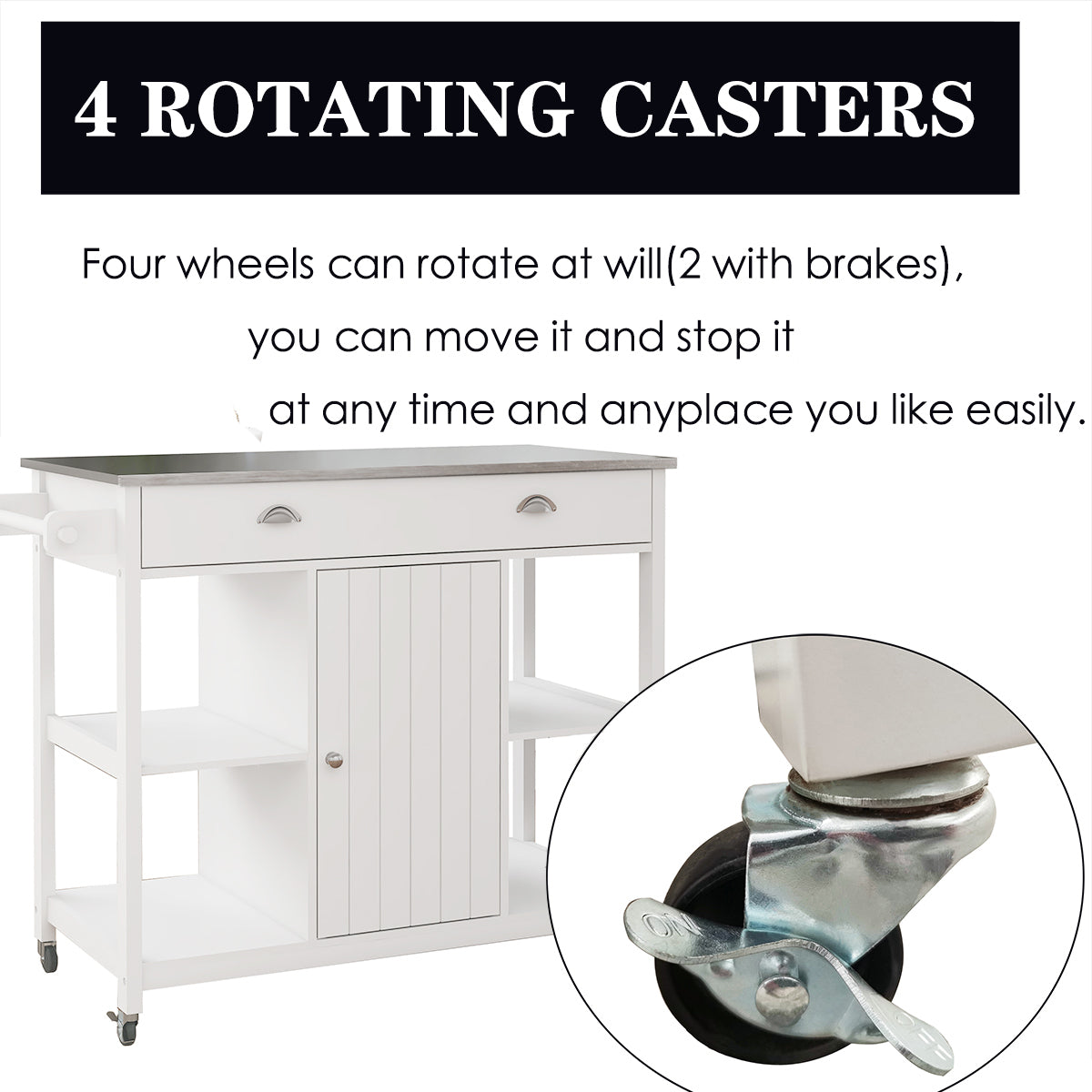 Oliver Stainless Steel Countertop white Kicthen Cart