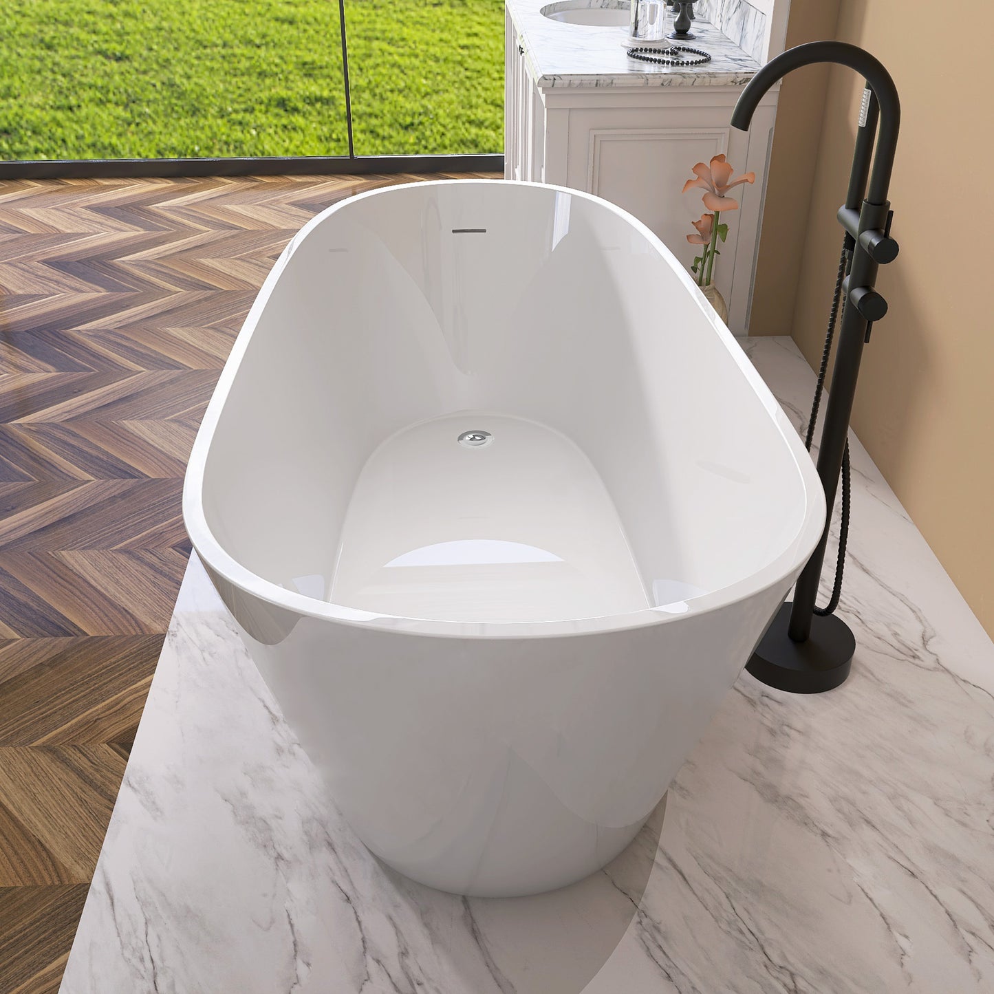 Cavi 67" Acrylic Freestanding Soaking Bathtub  - Gloss White