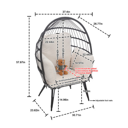 Mora Egg Wicker Outdoor Indoor Basket Chair - White Teddy