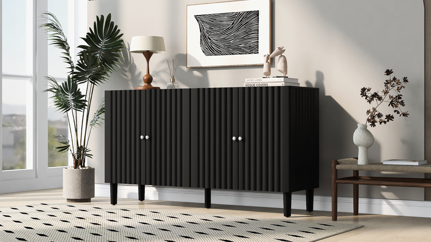 Butler Wavy Pattern Doors Sideboard Buffet - Black