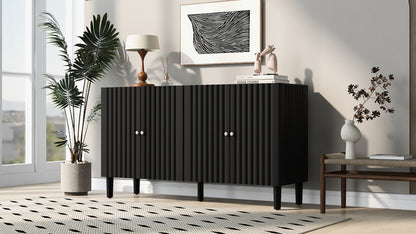 Butler Wavy Pattern Doors Sideboard Buffet - Black