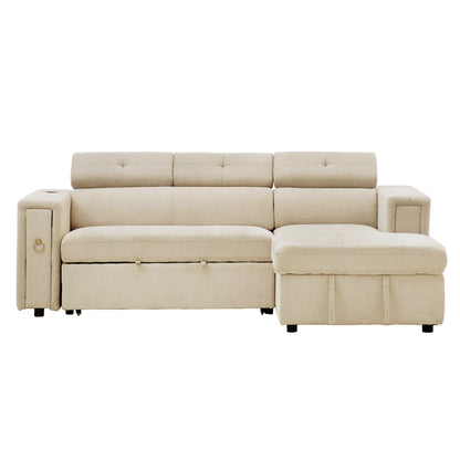 Tumic Pull-Out Sofa Bed L-Shape Sectional Sofa - Beige