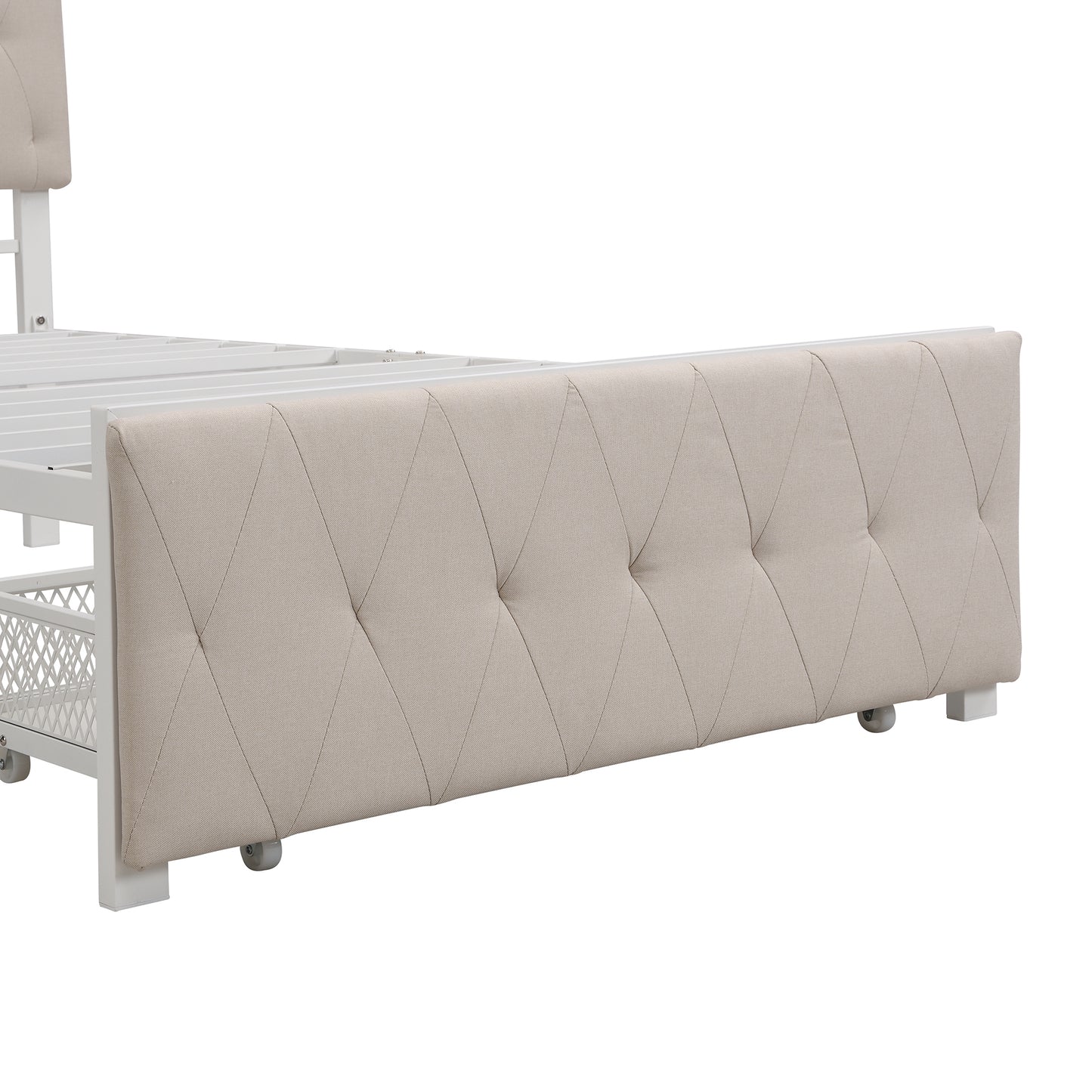 Apex Twin Size Storage Bed Metal Platform Bed with Drawer - Beige