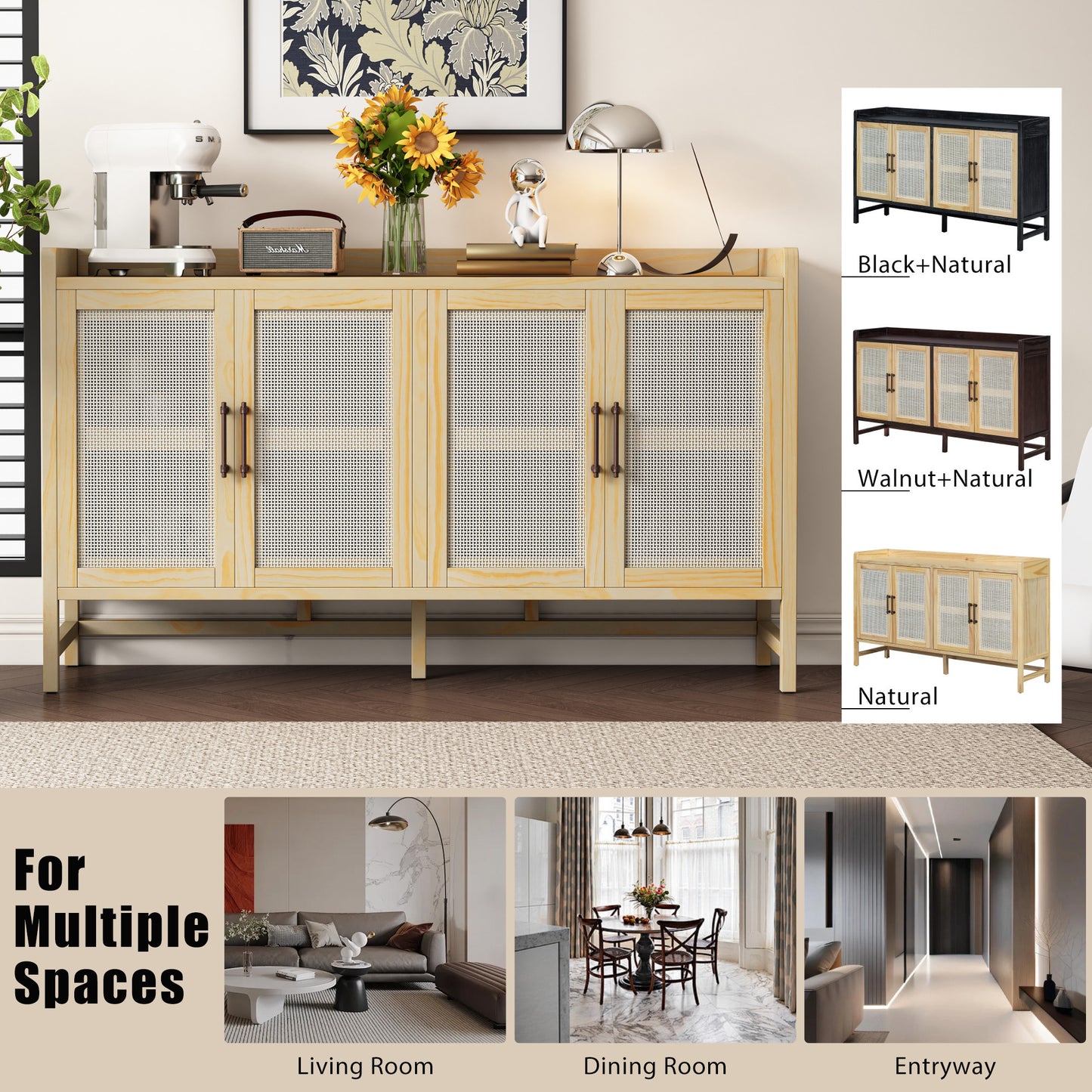 Hana Rattan Doors Sideboard Buffet - Natural
