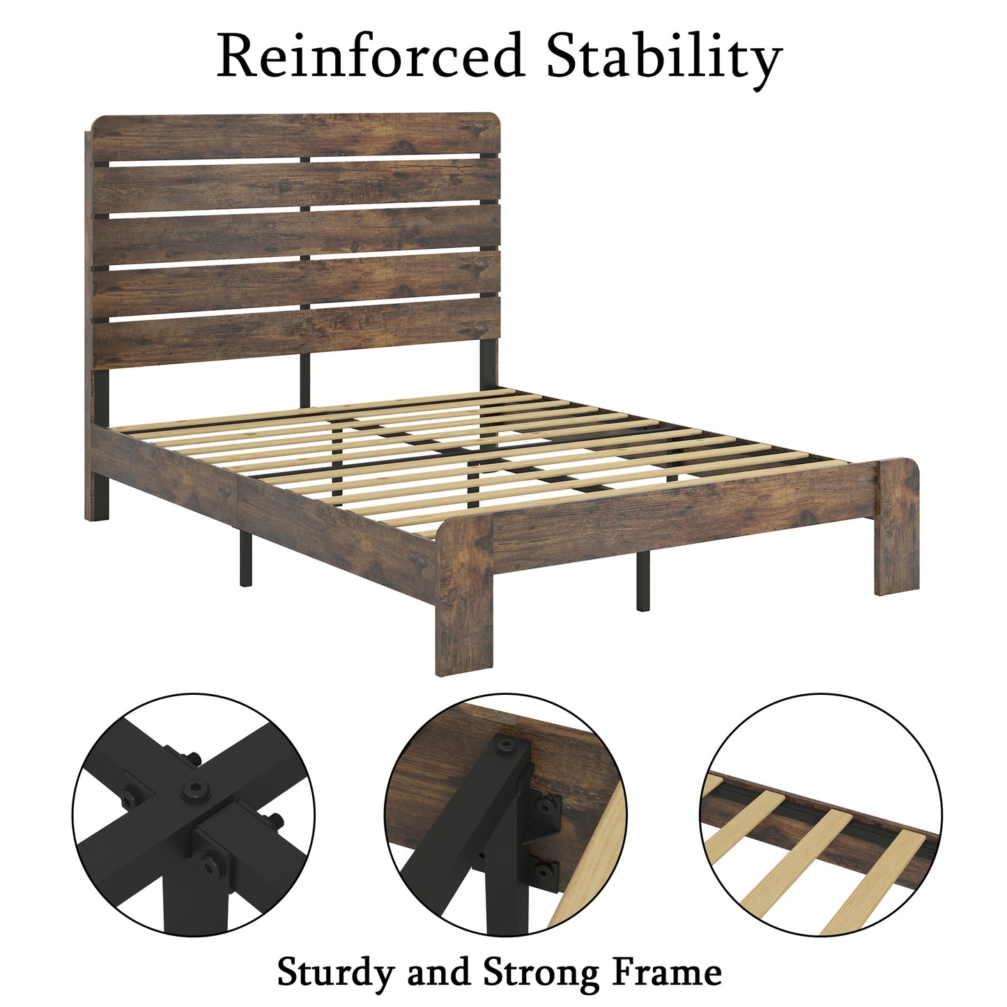 Kumo Full Size Wood Platform Bed Frame - Dark Brown