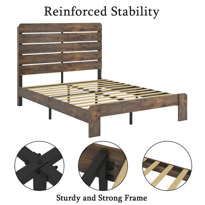 Kumo Full Size Wood Platform Bed Frame - Dark Brown