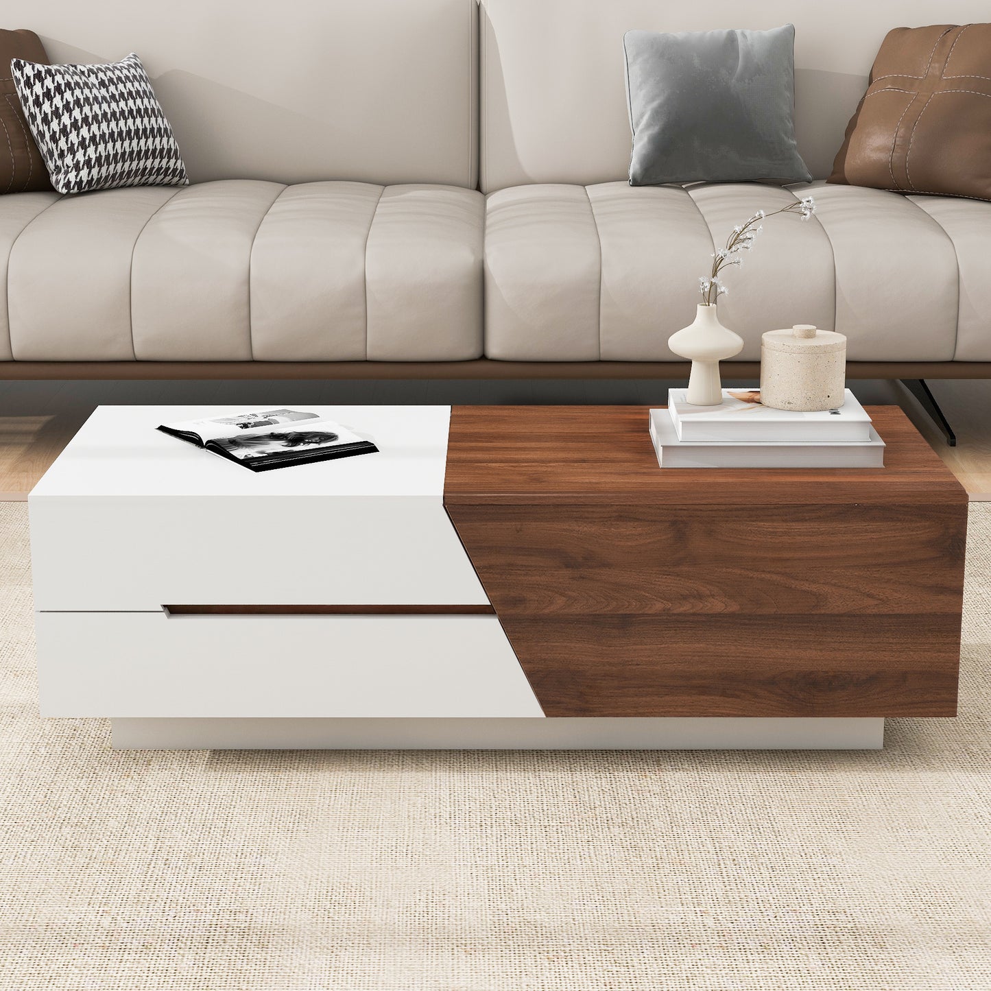 Duo Max Coffee Table - White&Walnut