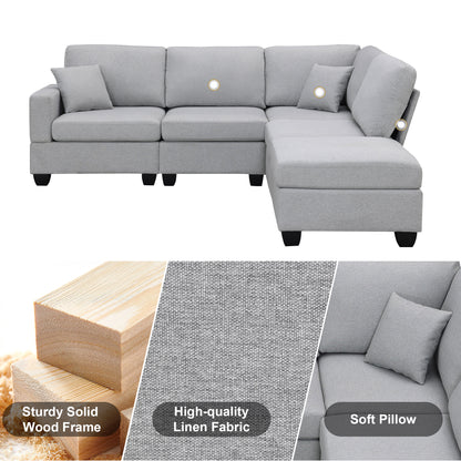 Aria 5-Seat Modular Sectional Set with Convertible Ottoman - Gray