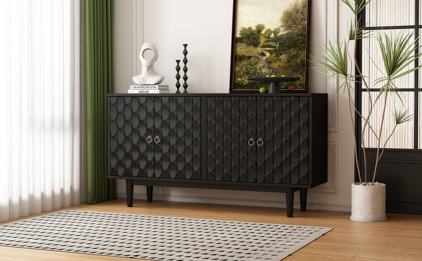 Celeste Convex Pattern Doors Sideboard Buffet - Black