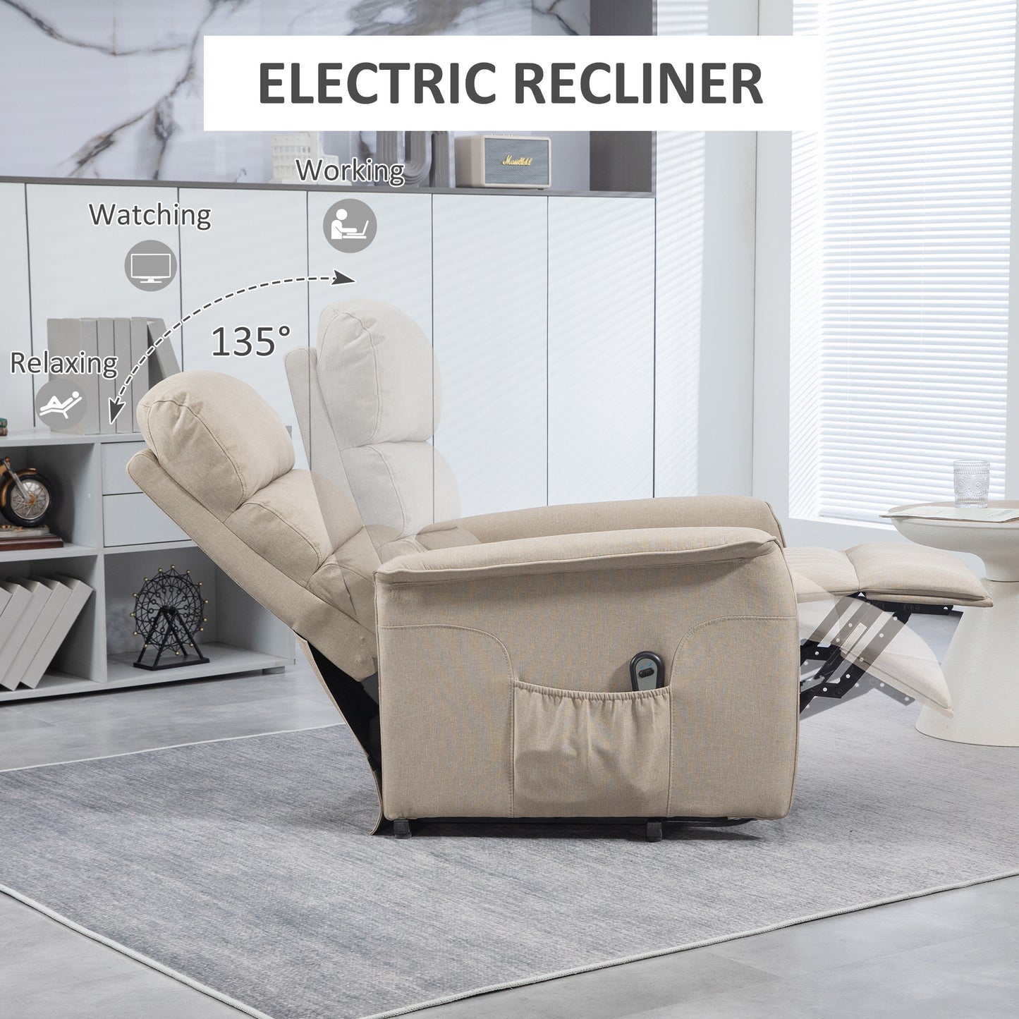 Moss Fabric Power Lift Recliner Chair - Beige