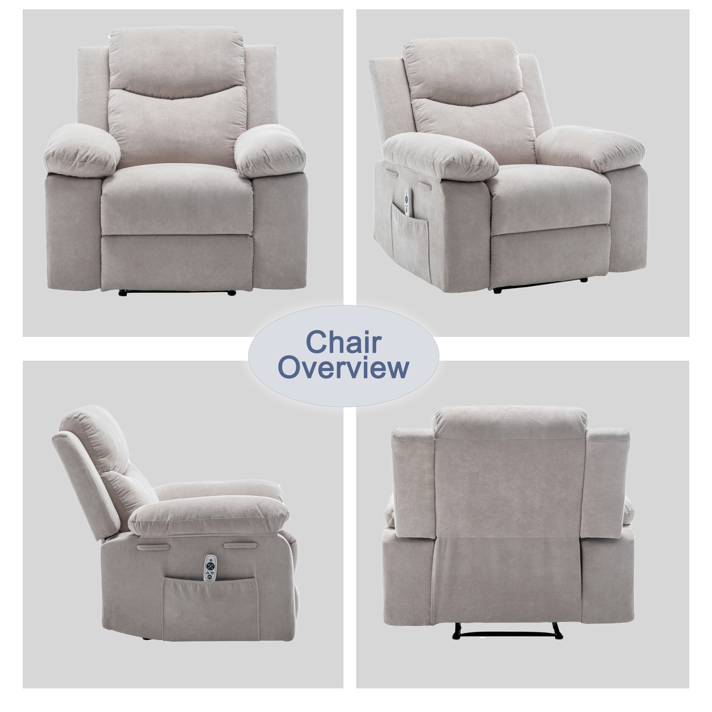 Aether Power Recliner Chair with Adjustable Massage Function - Beige