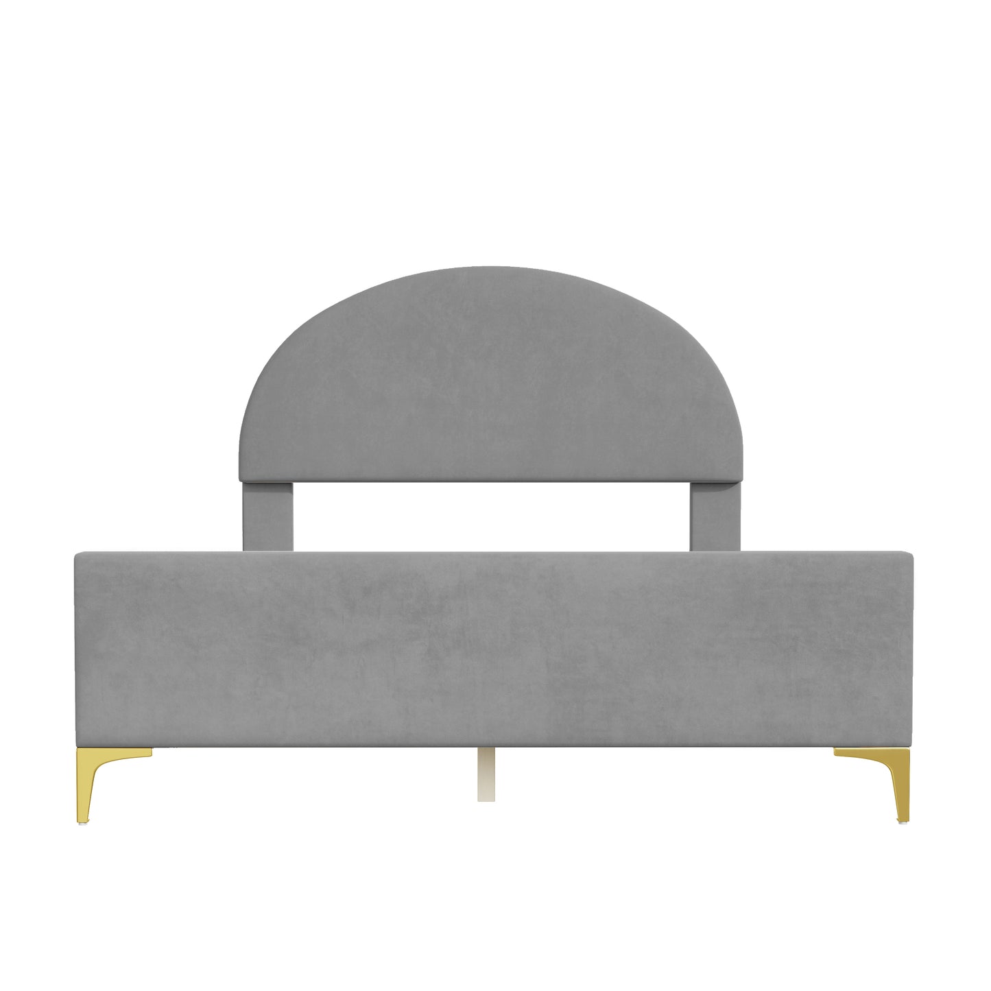 Lynn Full Size Velvet Platform Bed w Mental Legs - Gray